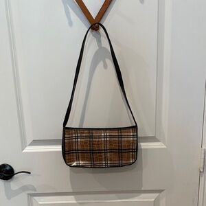 Plaid Shoulder Bag - Brown and Black